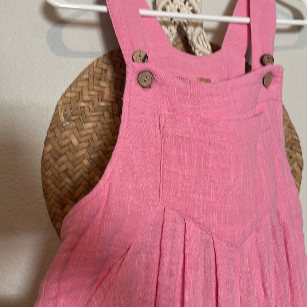 Free People Pink Wide-Leg Linen Blend Overalls Jumpsuit - Picture 3 of 6